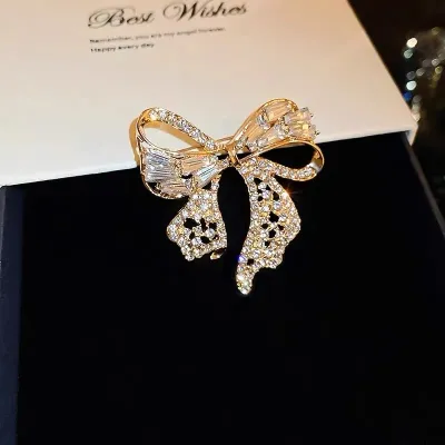 Rhinestone Lapel Pin Elegant Bow Brooch